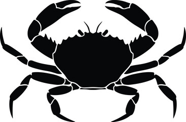 Crab, silhouette, marine, animal, vector, black, white, claws, legs, sea, ocean, creature, anatomy, illustration, design, seafood, nature, shellfish, aquatic, profile