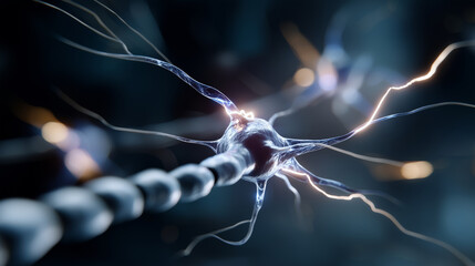 Lightning like electrical signals traveling along neuron faceless neuroscience visualization defocused patch clamp electrophysiology background action potential propagation syn