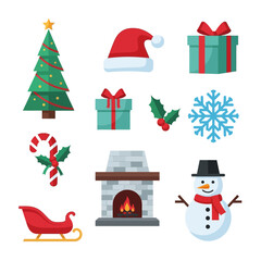 A charming collection of holiday and winter season graphic icons, embodying the festive spirit and joyful celebration, perfect for cheerful designs and seasonal projects