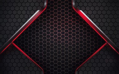 Dynamic metallic background with striking red accents and intricate hexagonal pattern creates a modern, high-tech feel perfect for futuristic designs.