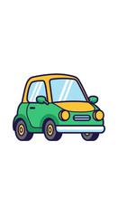 Cute cartoon green and yellow compact car illustration.