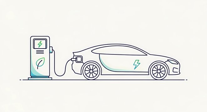 national energy conservation day electric car charging station green line art