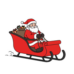 Santa Claus rides his sleigh filled with gifts, bringing holiday cheer on a snowy day