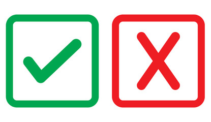 Obraz premium Check mark and X mark icon. Checkmark and x mark icon for apps and websites. Green and red check mark icon on transparent background. Vector illustration 