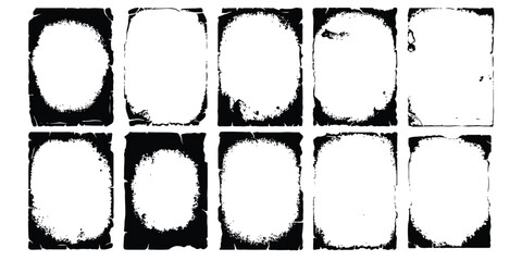 Collection of abstract distressed grunge frames, perfect for borders, overlays, and graphic design elements. Grungy texture and adds vintage, worn effect