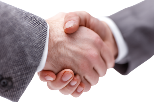 Isolated Transparent Handshake Between Two Businessmen Wearing Suits In Professional Agreement, PNG