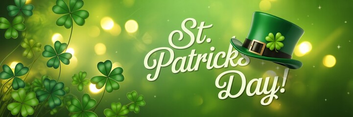 Celebrate St. Patrick's Day with festive shamrocks and a lucky green hat, perfect for creating vibrant holiday promotions and joyful greetings.