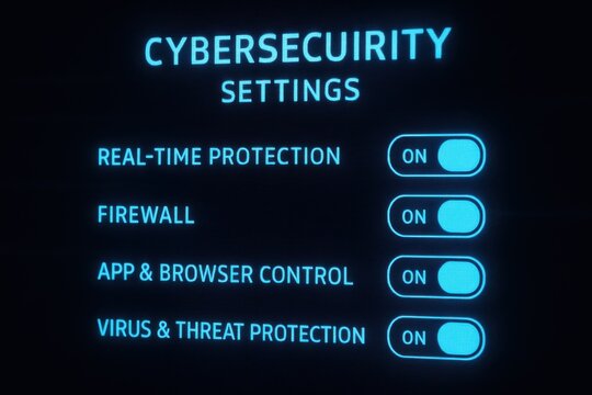 Cybersecurity settings interface displaying active protection features, representing digital safety, data integrity, and user-focused security measures in technology.