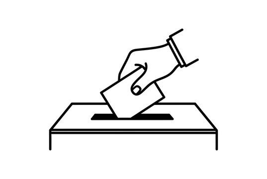 Hand dropping ballot into voting box, symbolizing participation in democracy and civic duty.