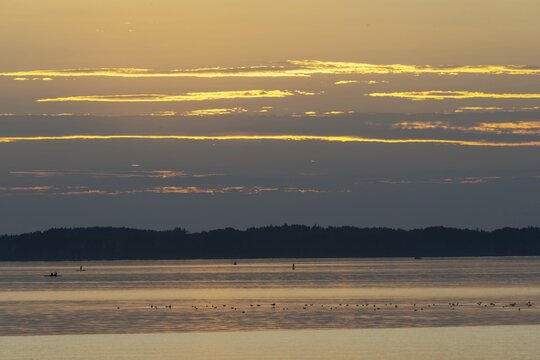 Sunset, near Chieming, Chiemsee, Chiemgau, Bavaria, Germany