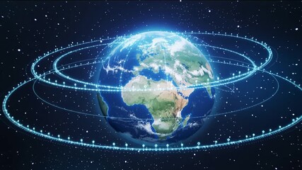 Earth Surrounded by Glowing Digital Orbit and Starry Background globe planet. - Powered by Adobe