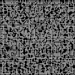 Complex network of interconnected white lines forming a maze like pattern on a black background view