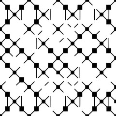 Repeating pattern of squares and crosses connected by lines in a geometric arrangement on white background