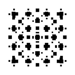 Black and white pixelated pattern featuring cross shapes and square shapes arranged in a grid like structure