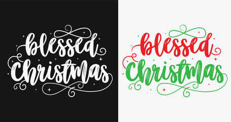 Blessed Christmas Typography Design - Holiday Calligraphy Greeting