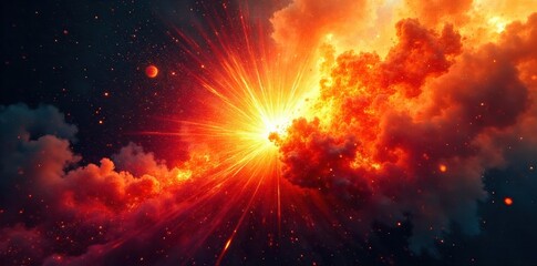 Abstract Starburst Explosion of Light and Color An abstract, high energy starburst explosion of vibrant, saturated colors radiating outward. Include swirling patterns, bright luminous glows, and a