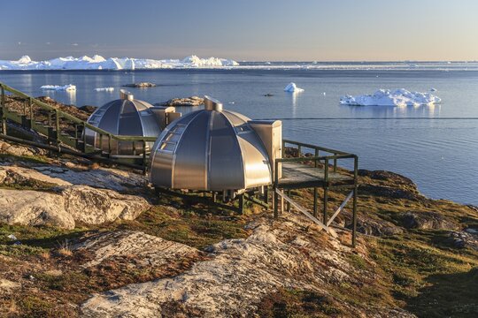 Igloos, Igloo Hotel, Hotel Arctic in Midnight Sun, Ilulissat, Disko Bay, West Greenland, Greenland