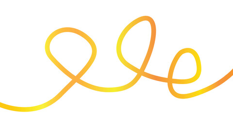 Abstract flowing yellow gradient line design with loops isolated on white background