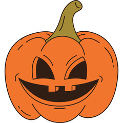 Cartoon Halloween Jack O Lantern Pumpkin With A Happy Smiling Face And Green Stem Isolated On White Background