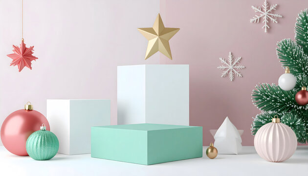 Christmas design makes serene backdrop, where ornaments and stars softly twinkle with holiday cheer and seasonal delight