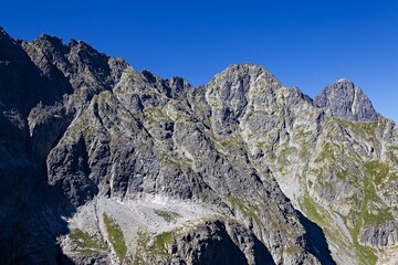 View from the top of Rysy to Mengusovsky peaks in the High Tatras. Slovakia. Europe.