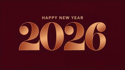 Happy new year 2026 golden festive typography illustration on dark red background holiday celebration design