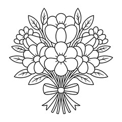 Flower Bouquet with Ribbon Coloring Page – Beautiful Floral Vector Illustration for Kids and Adults