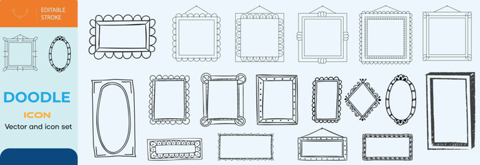 Hand drawn Doodle frames. Vintage doodle sketch picture frame. Blank black square cadre sketches painted by hands vector set