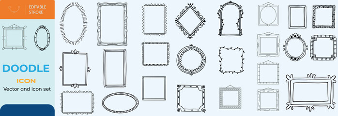 Hand drawn Doodle frames. Vintage doodle sketch picture frame. Blank black square cadre sketches painted by hands vector set
