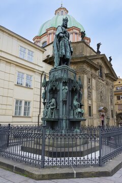 Charles IV Statue and St. Francis of Assisi Church, Charles square, Prague, Bohemia, Czech Republic
