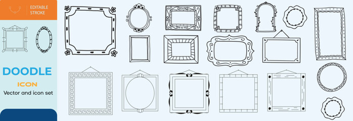 Hand drawn Doodle frames. Vintage doodle sketch picture frame. Blank black square cadre sketches painted by hands vector set