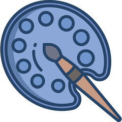 Artist Paint Palette with Brush in Blue and Tan Colors Demonstrating Creative Art Supplies for Painting and Drawing with a Clean Transparent Background