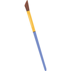 Artistic Paintbrush with Yellow Handle and Blue Bristles Isolated on White Background Ideal for Creative Projects and Crafting