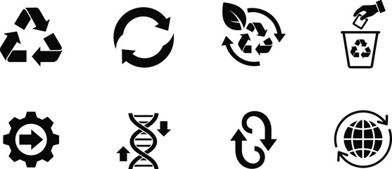 Obraz premium Sustainable recycling, process, and global environment icons set