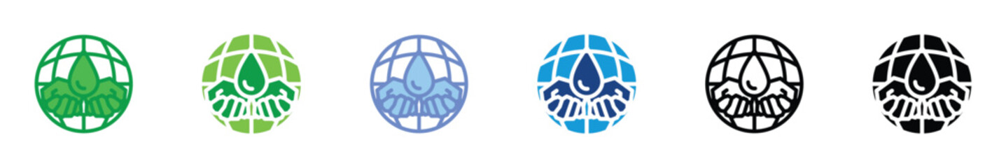 Water Cooperation Icon Set – Global Sustainability, Clean Water Conservation, and Environmental Protection Vector Illustration