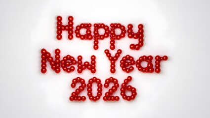 Happy new year 2026 text made of red beads on white background