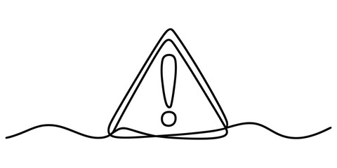 Minimalist continuous line art drawing of a warning symbol alert © Bilas