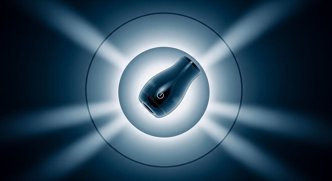 product showcase, modern black gadget in a spotlight