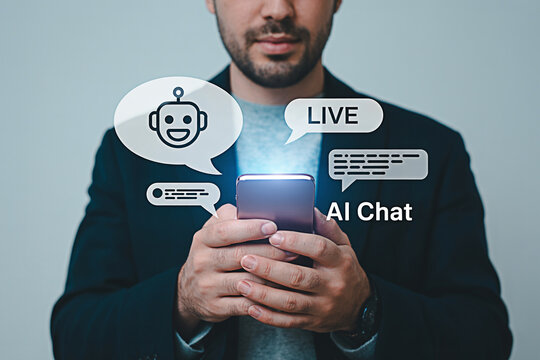 Ai chatbot technology concept for business communication and customer service automation with mobile phone use
