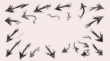 Frame made of many black hand drawn artistic arrows pointing in different directions