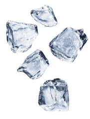 Obraz premium Five rough clear ice chunks isolated on transparent background