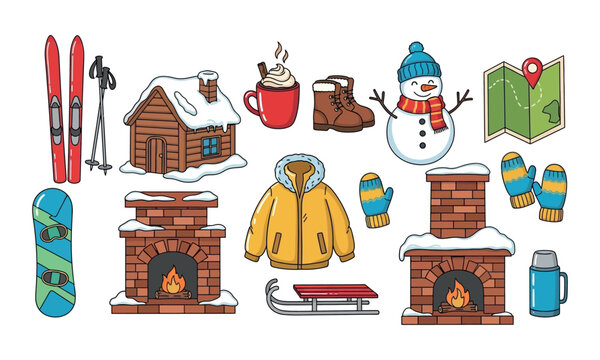 Winter theme elements illustration, ski and winter objects illustration. Vector illustration