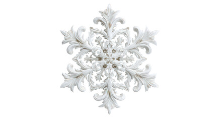Intricate white snowflake ornament isolated on transparent background