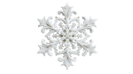 Intricate white snowflake ornament isolated on transparent background
