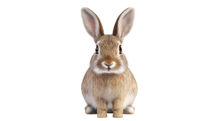 A cute brown rabbit standing upright isolated on transparent background
