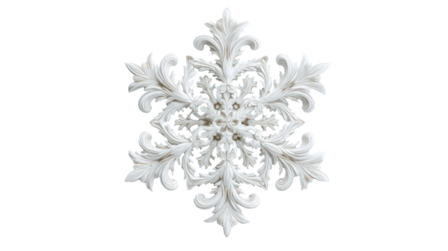 Intricate white snowflake ornament isolated on transparent background - Powered by Adobe