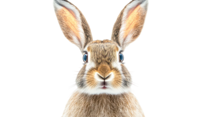 Close up portrait of a wild hare isolated on transparent background