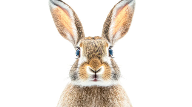 Close up portrait of a wild hare isolated on transparent background