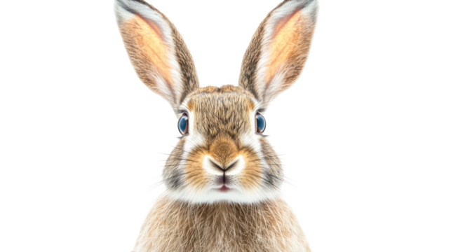 Close up portrait of a wild hare isolated on transparent background