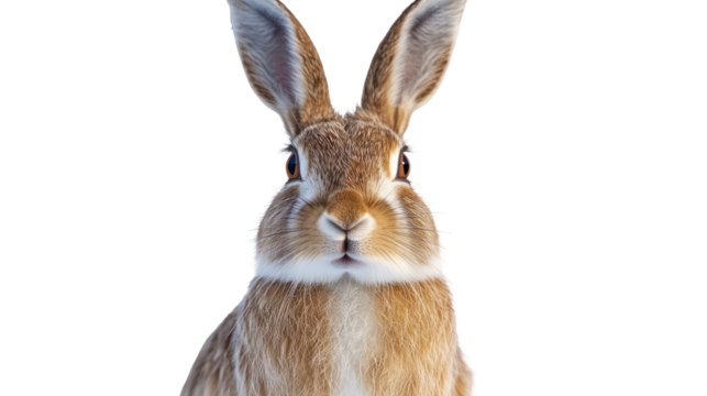 Close up portrait of a jackrabbit with large ears isolated on transparent background